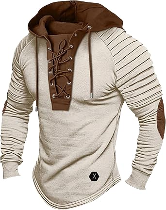 Cdiecer Tactical Hoodies For Men Lace Up Sweatshirts Slim Fit Athletic Hoodie Y2k Long Sleeve Fall Sweatshirt