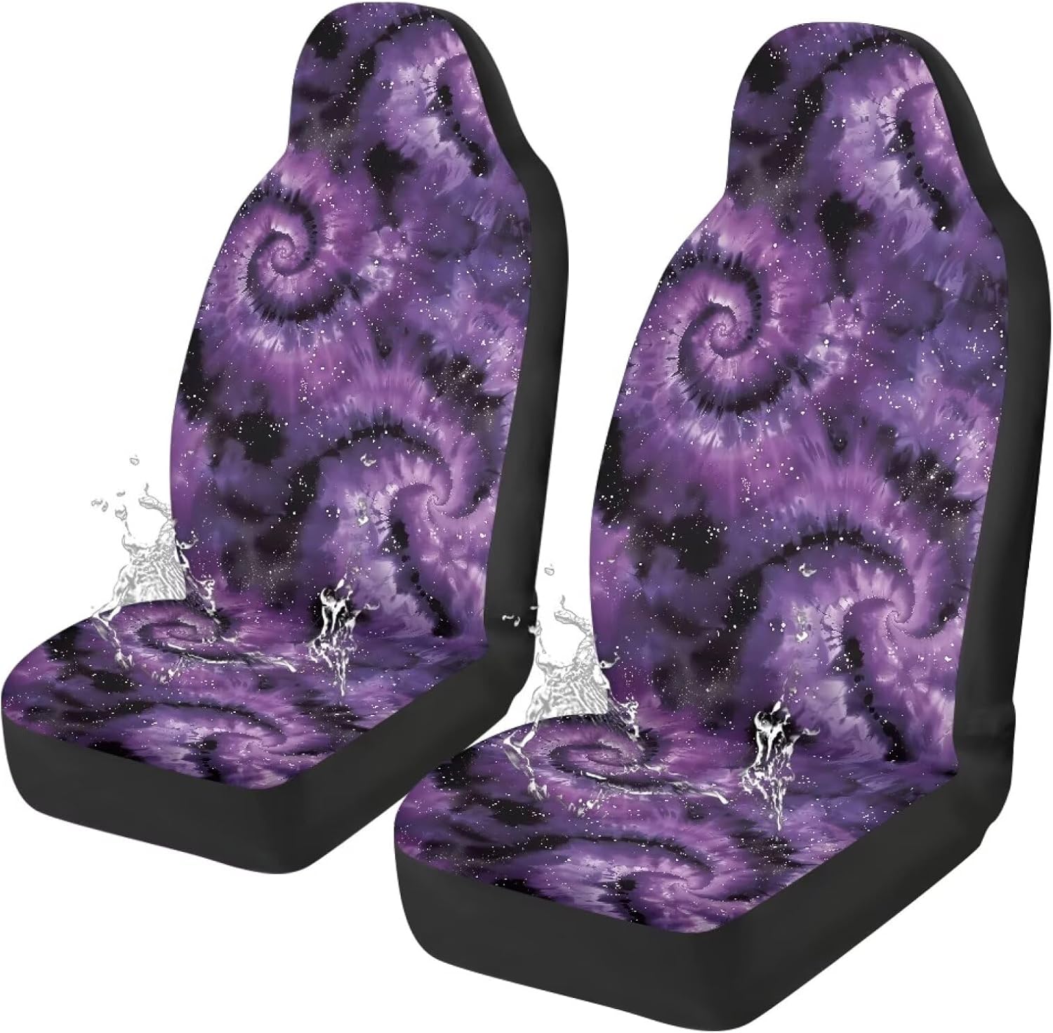 Purple Tie Dye Car Seat Covers Front Seats Only Waterproof Stretch Polyester Fabric Cover Easy to Install Car Accessories Universal Fit for Most Vehicle