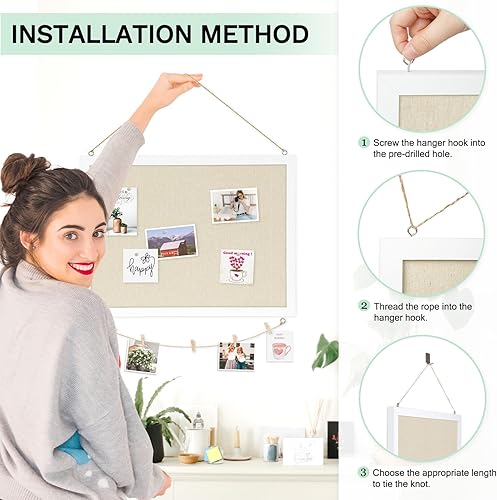 Vista 38 de DOLLAR BOSS - Tablero de corcho negro con lino de doble cara de 16 x 12 pulgadas, para paredes, marco de madera, para colgar, tablero de corcho