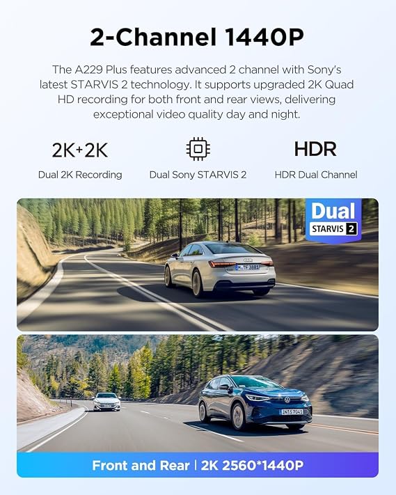 Viofo A229 Plus 2 Camera Front+Rear 2K+2K HDR Sony Starvis 2 Sensor Wi-Fi Car Camera with GPS