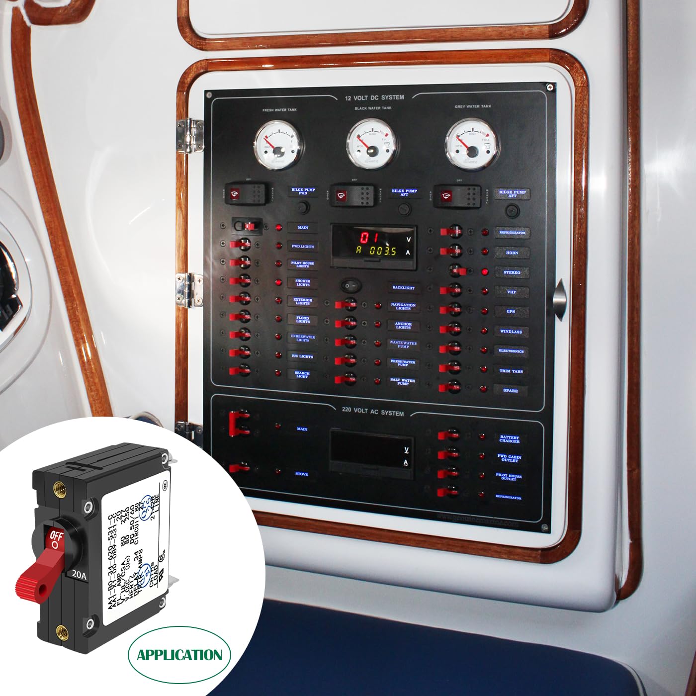 A-Series 20A Boat Circuit Breaker Magnetic with Red Toggle AC/DC Single Pole - 20 Amp Protects Low Power Devices for Marine Yachts, Motorhomes, Campers and Caravans