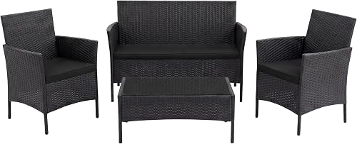 Salon de Jardin Rotin Noir avec Coussins Assise Noir POKAR