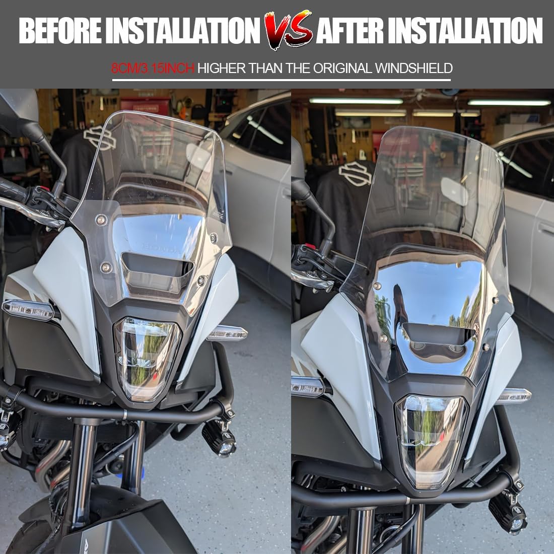 Motorcycle Windshield Windscreen Wind Visor Deflector Front Fairing for NX500 NX400 NX 500 400 2024-2026, Upgraded 4" Taller Design for Wind Protection, Light Smoke