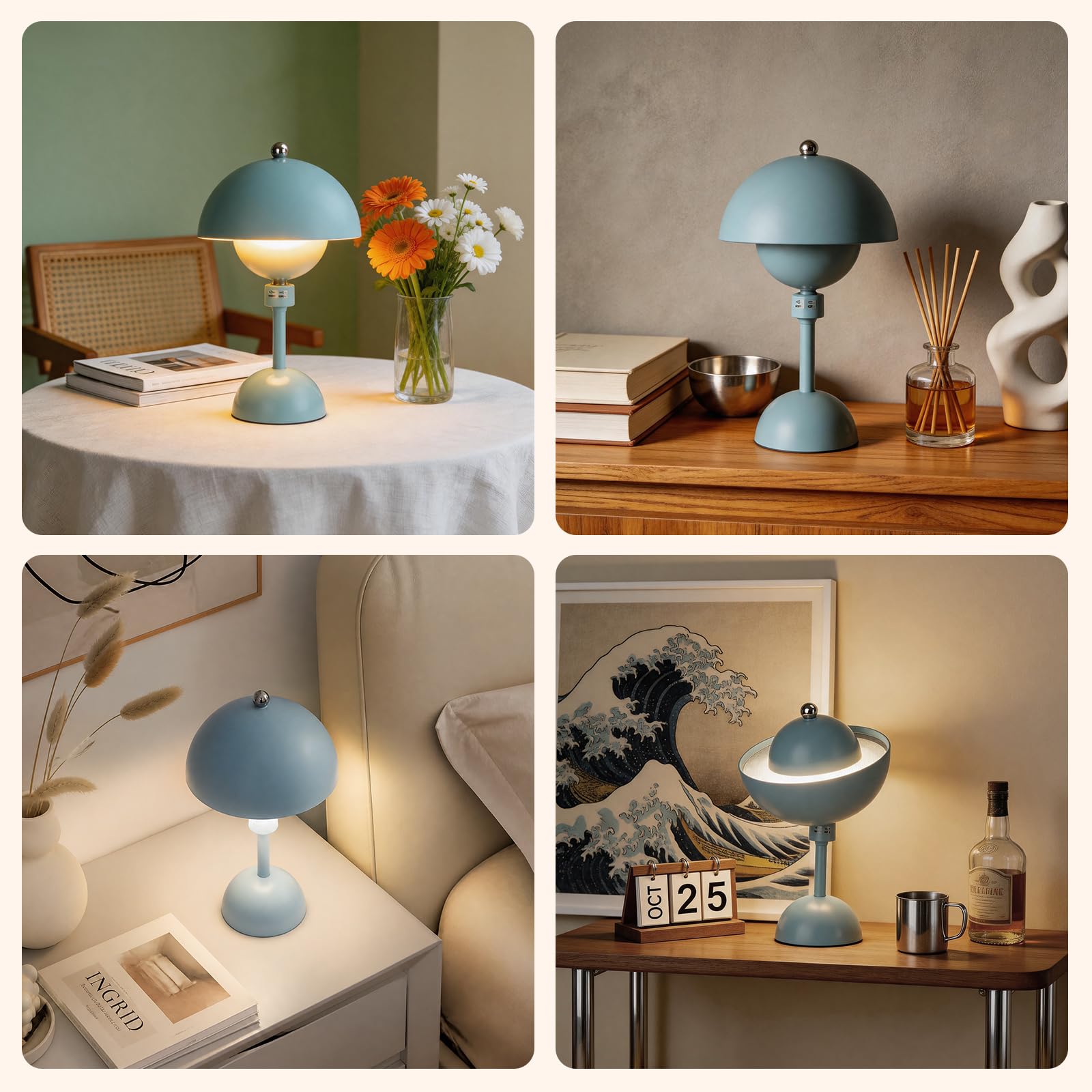 Aigostar Weiß+Blau -2 Stück Magnetische Tischlampe mit Touch-Funktion, Kabellose Nachttischlampe mit 3 Farbtemperaturen und einstellbarer Helligkeit, USB Aufladbar für Schlafzimmer, Restaurant
