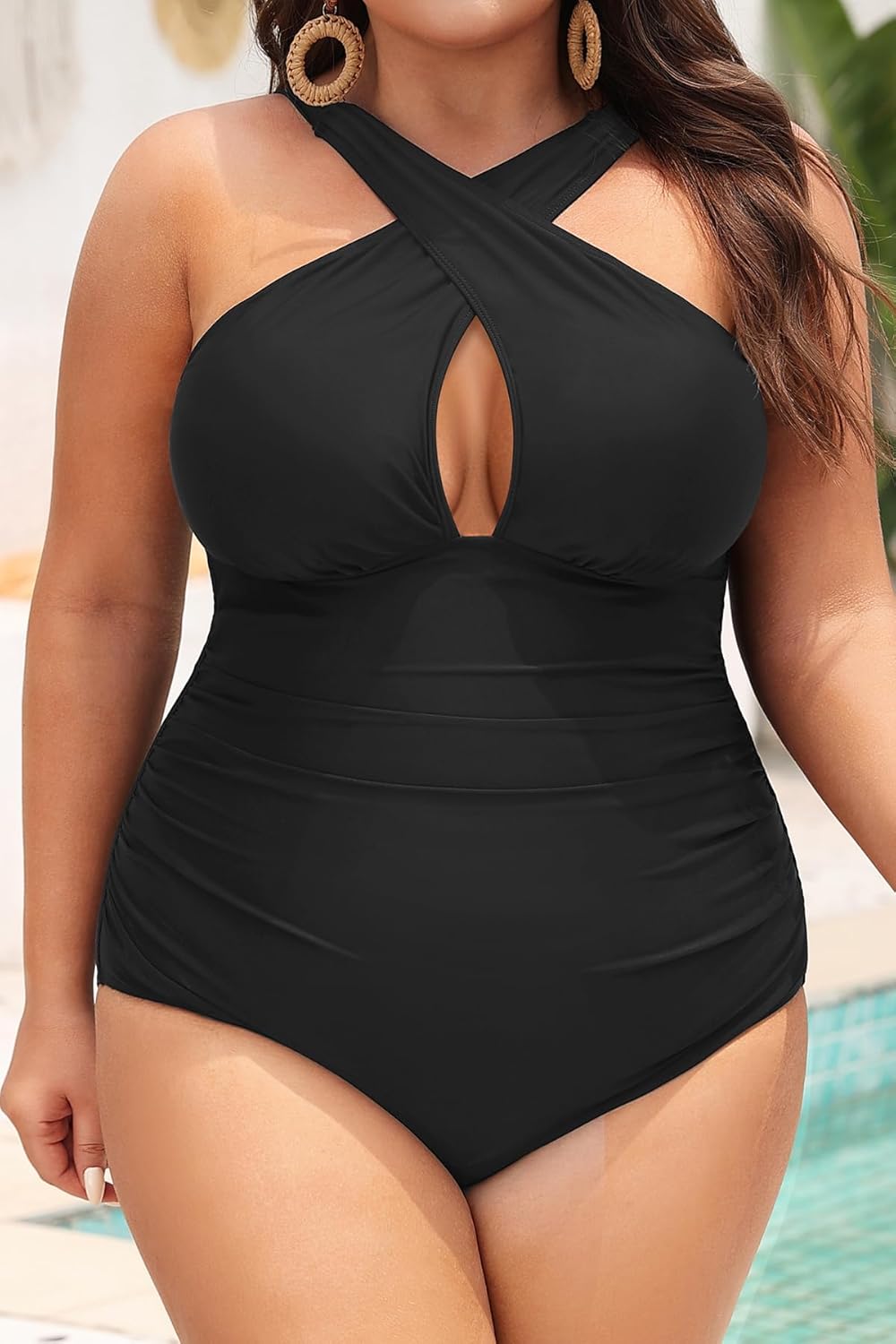 Daci Womens Front Cross Plus Size One Piece Swimsuits Tummy Control Keyhole Bathing Suits Swimwear - Image 5