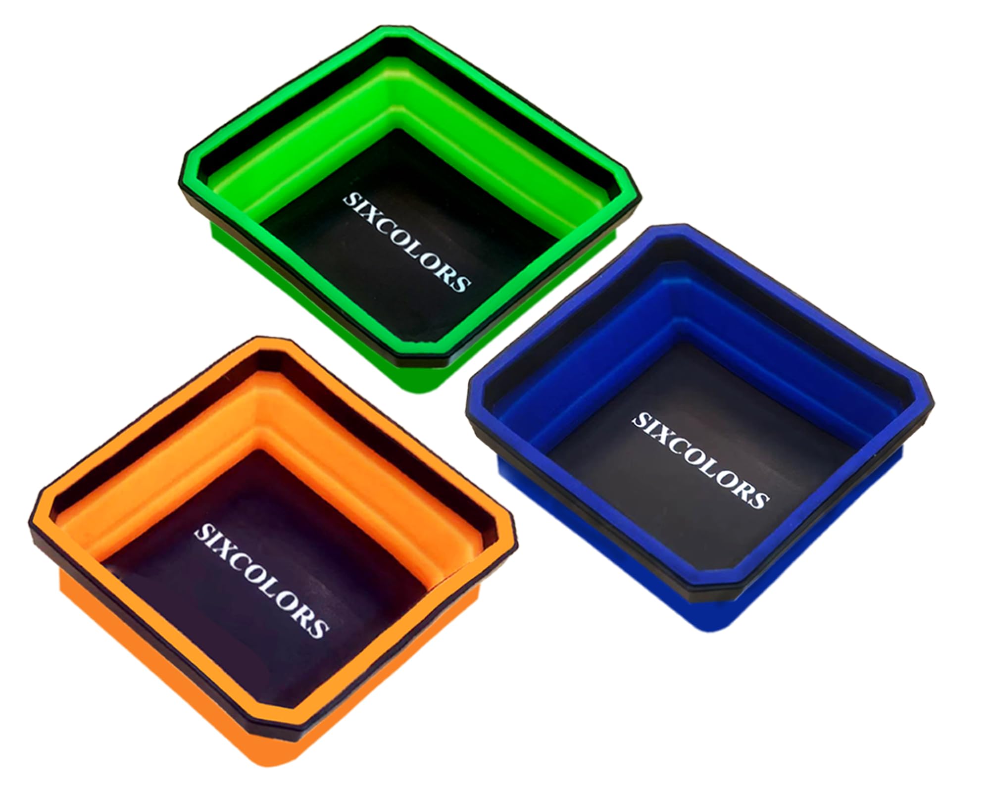 SIXCOLORS 3 Pack Collapsible Magnetic Parts Tools Tray Set Bowls, Foldable Small Parts Organizer Tray Box Magnetic Tray for Bolts, Screws, Nuts with Small Metal Parts, Silicone Tool Tray