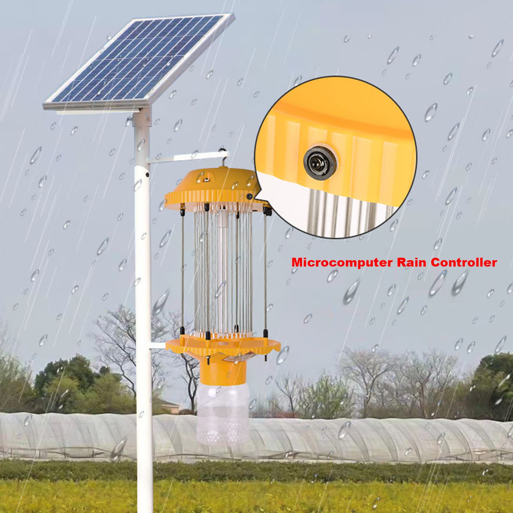 Solar Insektenvernichter Elektrisch für draußen,UV Stroboskopische Insektenvernichtungslampe,IPX7 wasserdicht,Geeignet für Obstgärten, Gärten, Bauernhöfe und Fischteiche,10-15 mu,220V Power
