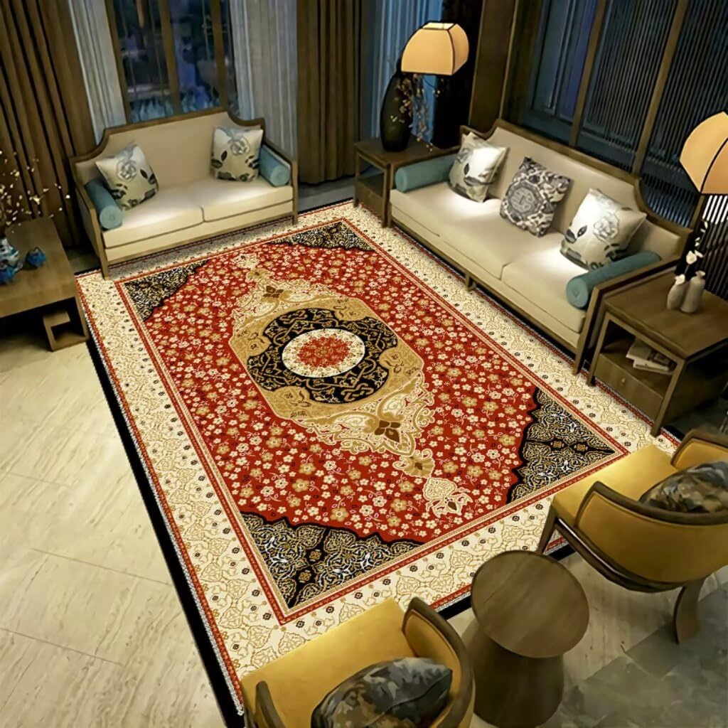 Tapis enfant antidérapant rouge 100 x 160 cm lavable pour salon