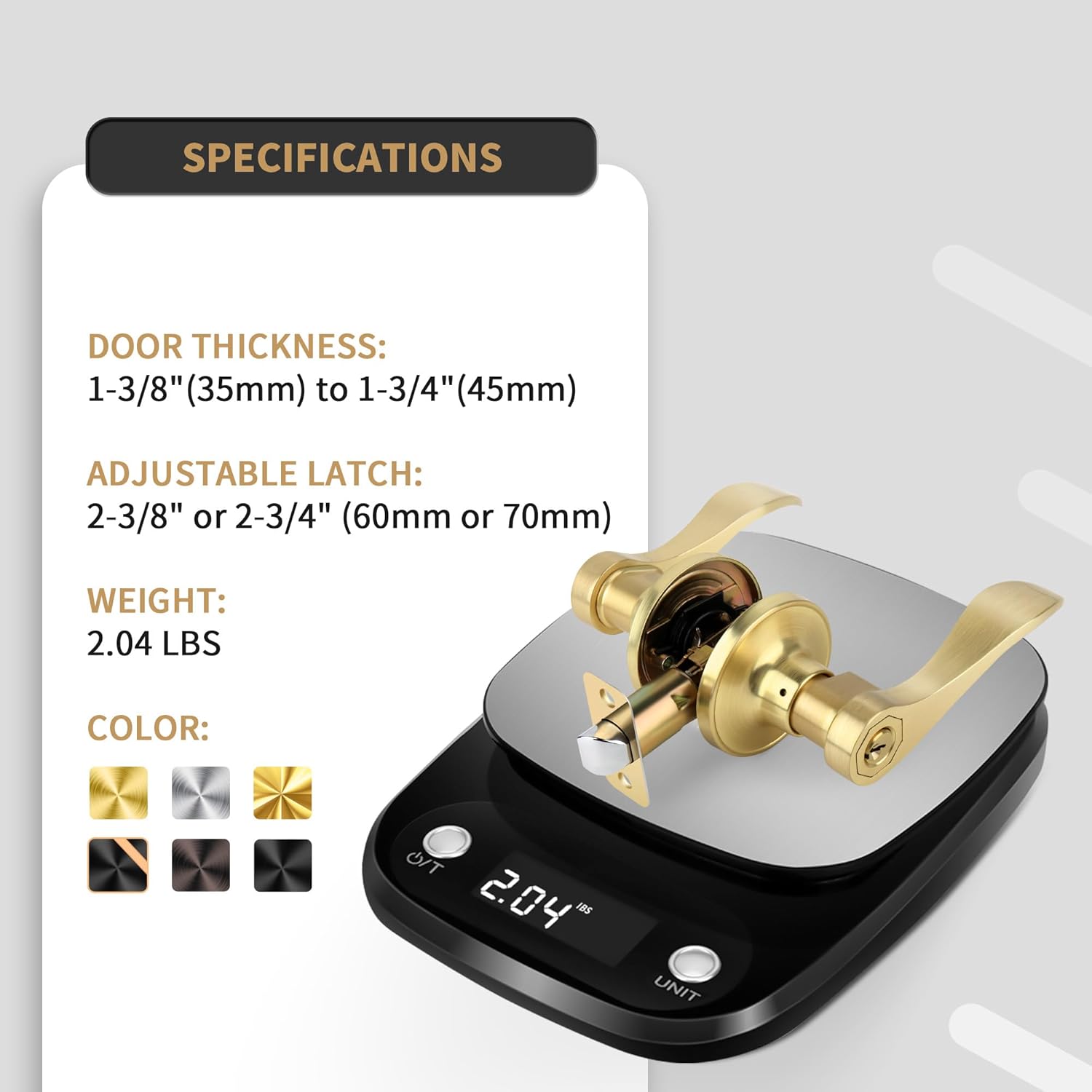 Wave Style Entry Door Handle with Keys, Keyed Door Lever with Lock for Front/Entrance in Satin Brass Finish, Reversible Door Lever for Left/Right Doors