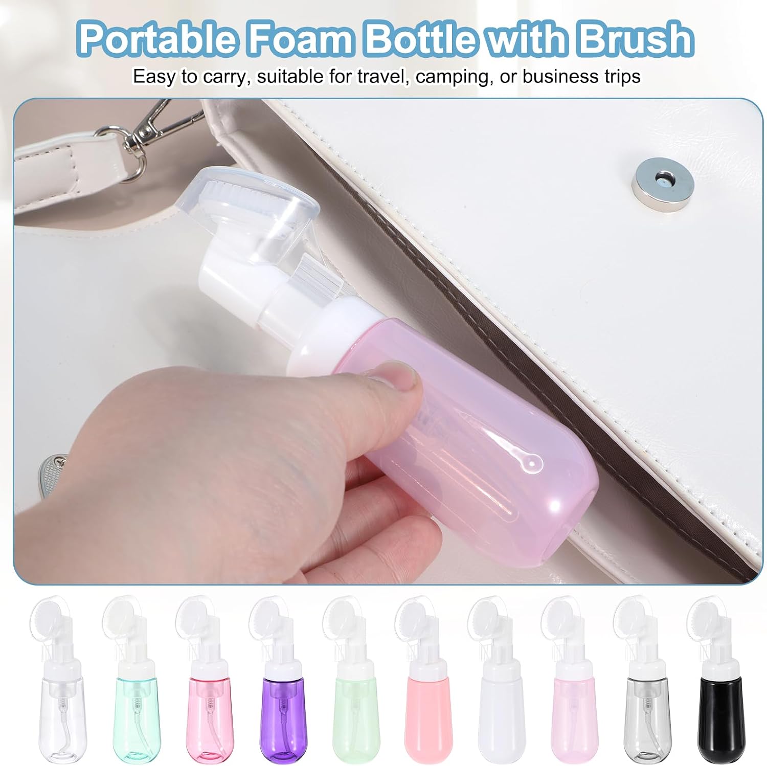uxcell 3Pcs Foam Pump Bottle with Brush, 2oz / 60ml Empty Foaming Dispensers Bottle for Travel Facial Cleanser Hand Soaps Shampoos Shower Gels, Clear Pink(Conical) image 5