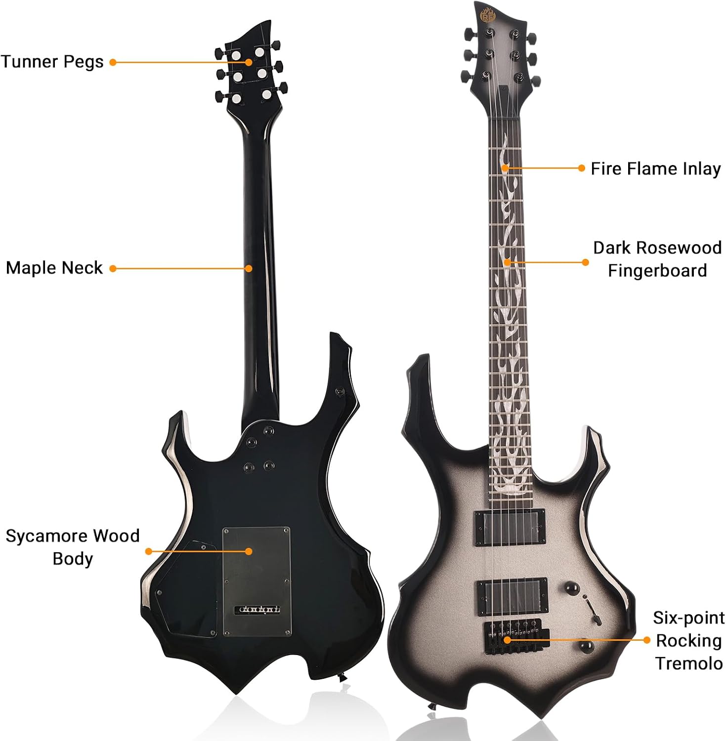 Electric Guitar Full Size Flame Design Set with Guitar Bag, Shoulder Strap, Amp,Tremolo Arm, Cable, Plectrum-Perfect for Beginners & Pros Solid Body Guitar (Silver Burst) thumbnail