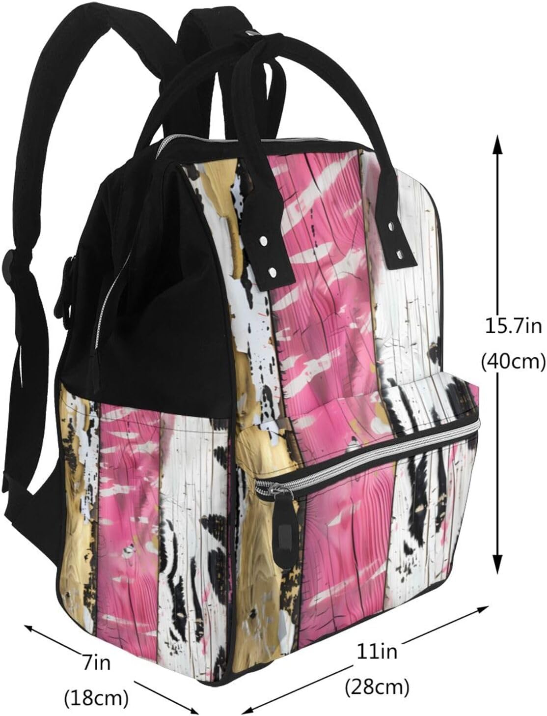 Rodeo Glam Pink Zebra Print Diaper Bag Backpack For Baby Girls, Mom Waterproof Large Nappy Bags For Women