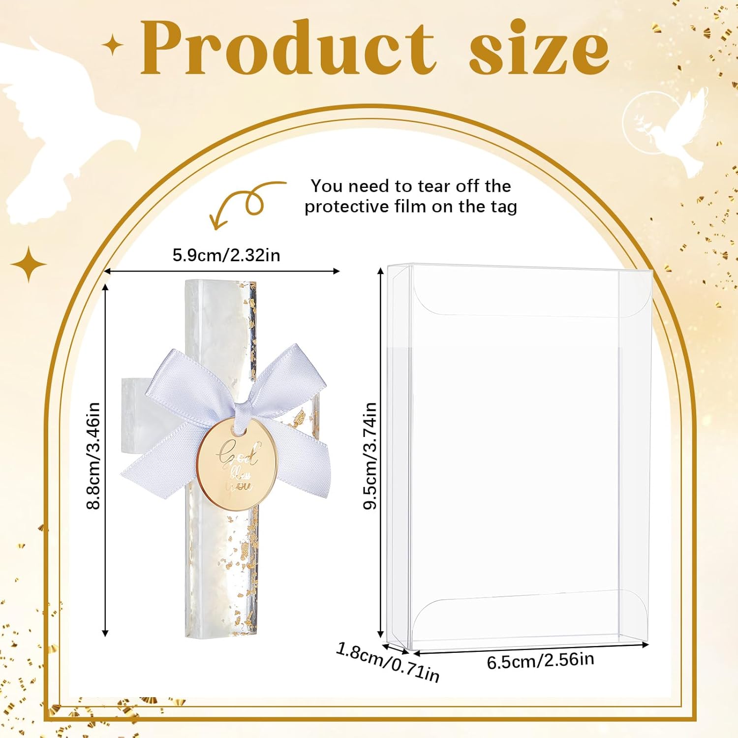 Chunful 24 Pcs Baptism Favors for Guests Epoxy Cross Magnet First Communion Magnet with Tag Acrylic Box Christian Souvenirs Gift for Christening Baby Shower Party Family Gathering(Yellow Gold)