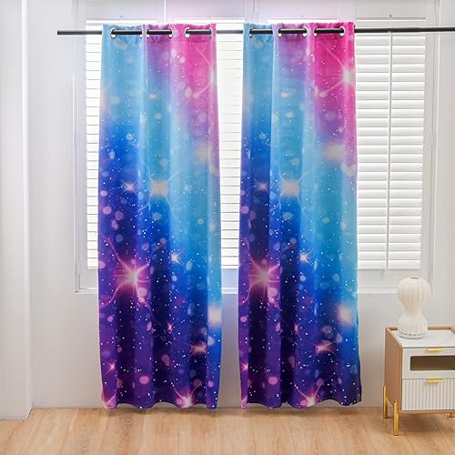 NTBED Cortinas opacas con degradado con purpurina para habitación de niños, sala de juegos, bolsillo para barra, 2 paneles de oscurecimiento para