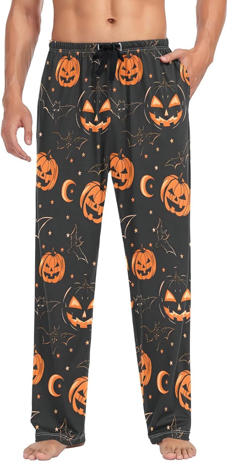 ALAZA Pumpkin Halloween Men's Pajama Pants Men Cotton Pajama Bottoms with Pockets, S