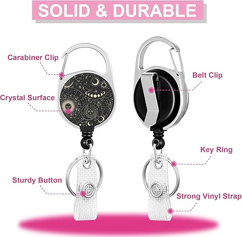 Miniatura 4 de Paquete de 3 portatarjetas resistentes con carrete retráctil, etiqueta de identificación con nombre de trabajador, clip de mosquetón, protector de