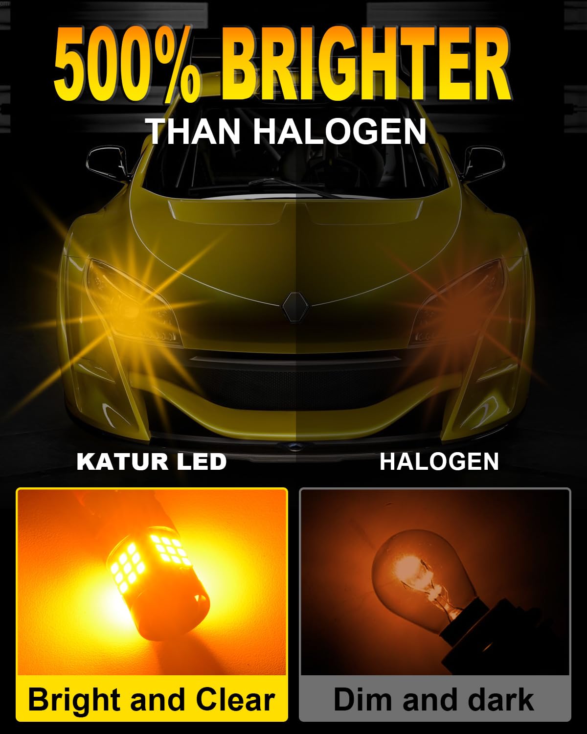 KATUR 1156 BAU15S LED Bulb, Canbus 500% Brightness 3000LM Amber Yellow with Cooling Fan 7507 PY21W LED for Turn Signal Light 2PCS - Image 2