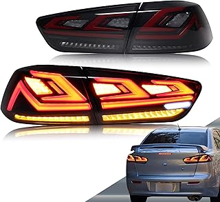 VLAND LED Tail Lights Compatible with Mitsubishi Lancer EVO X 2008-2020 With Sequential Turn Signal Rear Lamp, Plug and Plays (Smoked)
