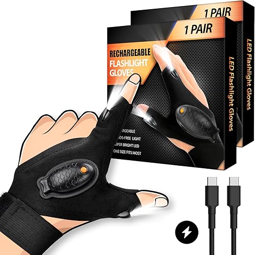 Paquete de 2 guantes recargables con linterna LED, regalos para hombres y mujeres, rellenos de calcetines para hombres, papá, marido, idea de regalo