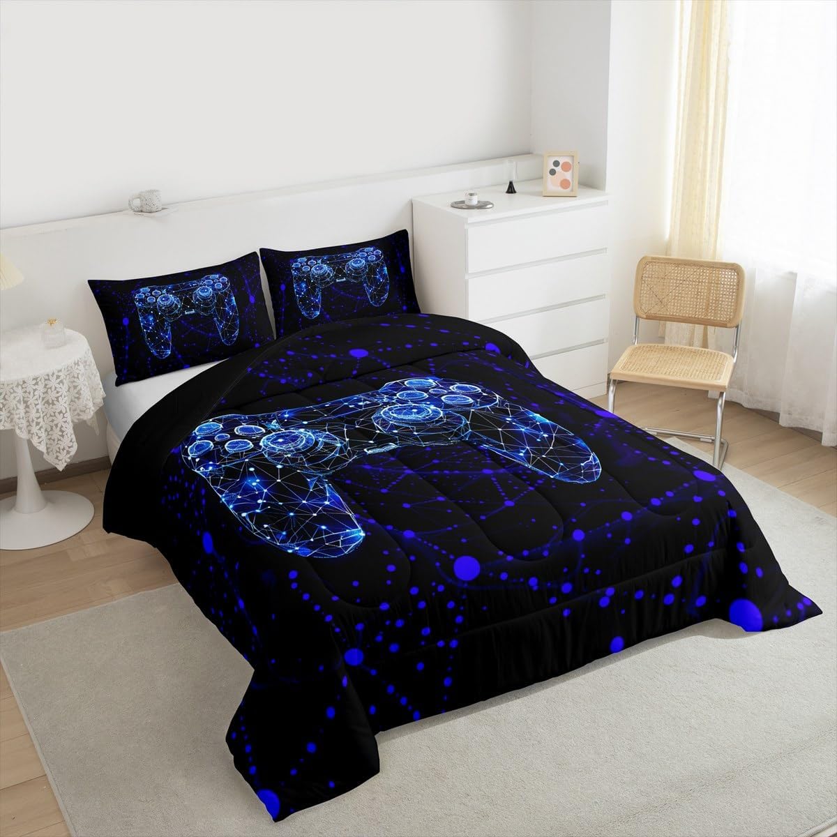 Feelyou Kids Modern Honeycomb Gamer Comforter Set Twin Size, Geometric Gaming Bedding Set Hexagon Duvet Insert Boys Girls Bedroom Decor with 1 Pillow Case