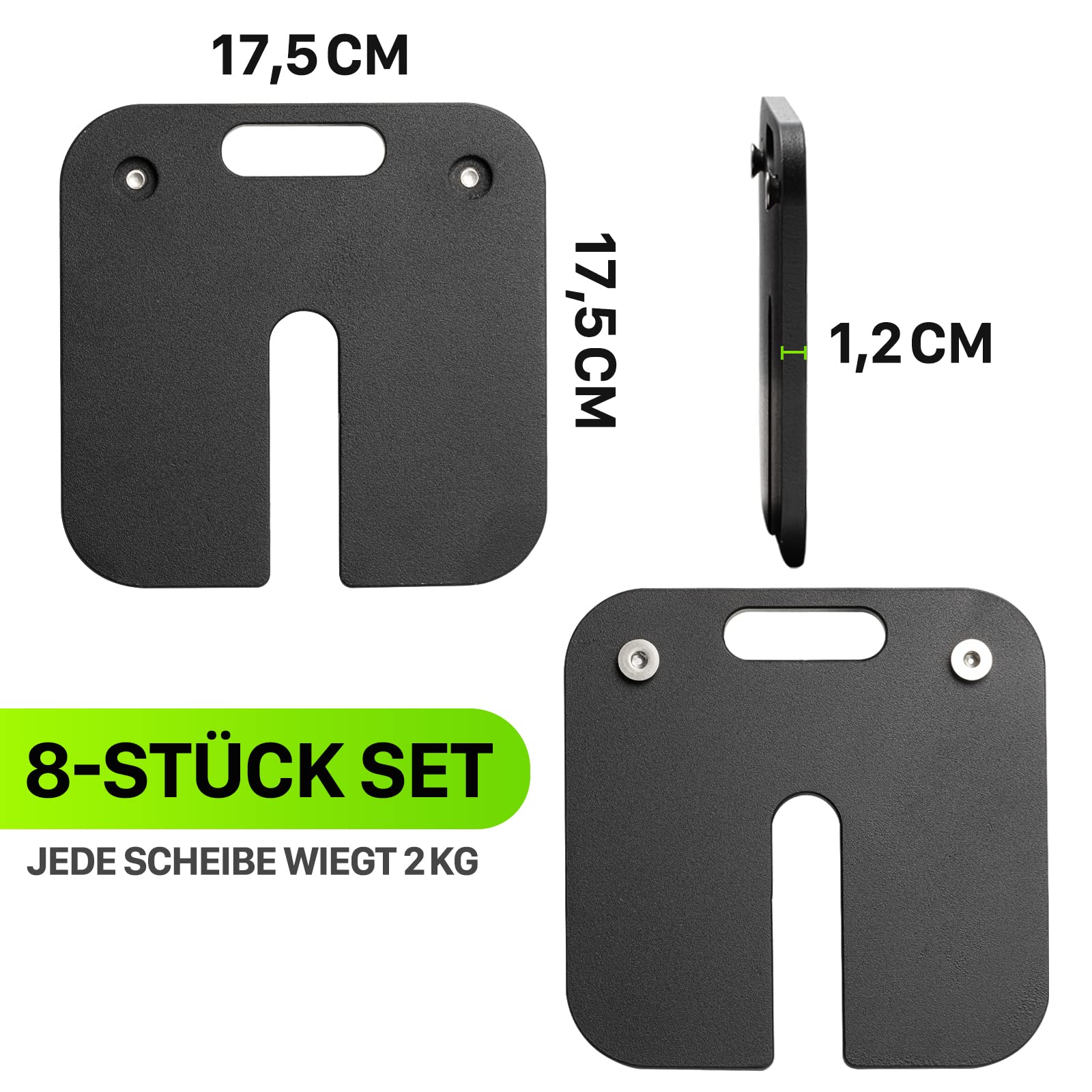 Eisenlink 8 sztuk dodatkowych obciążników 2 kg do kwadratowych krótkich hantli 20 kg (2 kg × 8)