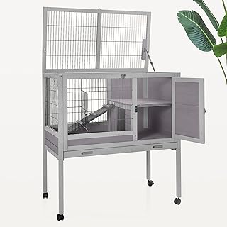 Rabbit Hutch Hamster Cage Bunny Cage Reptile Cage Indoor Outdoor 4 Wheels Pull-Out Tray Removable Wire Mesh