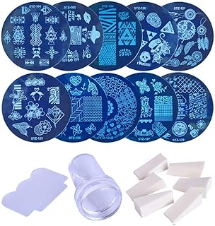 Minkissy 1 conjunto de kit de estampagem de arte para unhas, carimbo de unha, estampador de unhas, imagem de carimbo transparente de geleia, carimbo de arte para unhas com raspador de tampa, ferramentas de arte para unhas (como mostrado)