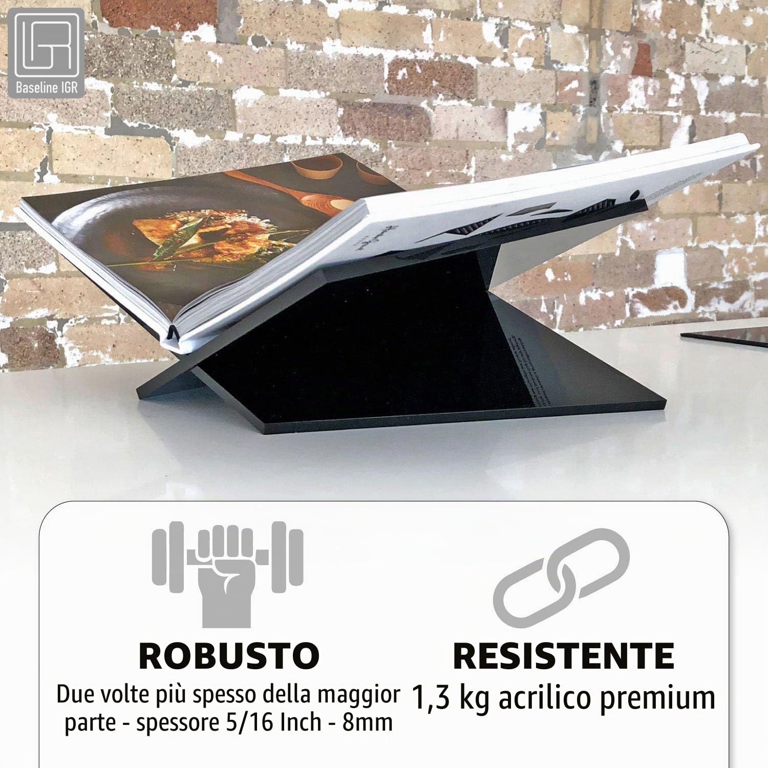 Large Black Acrylic Book Stand, 12.5" x 9.5" x 5.5”, Acrylic Book Holder, Open Bookstand for Display and Reading Cookbooks, Art Books, Bibles, Magazines - Home and Office