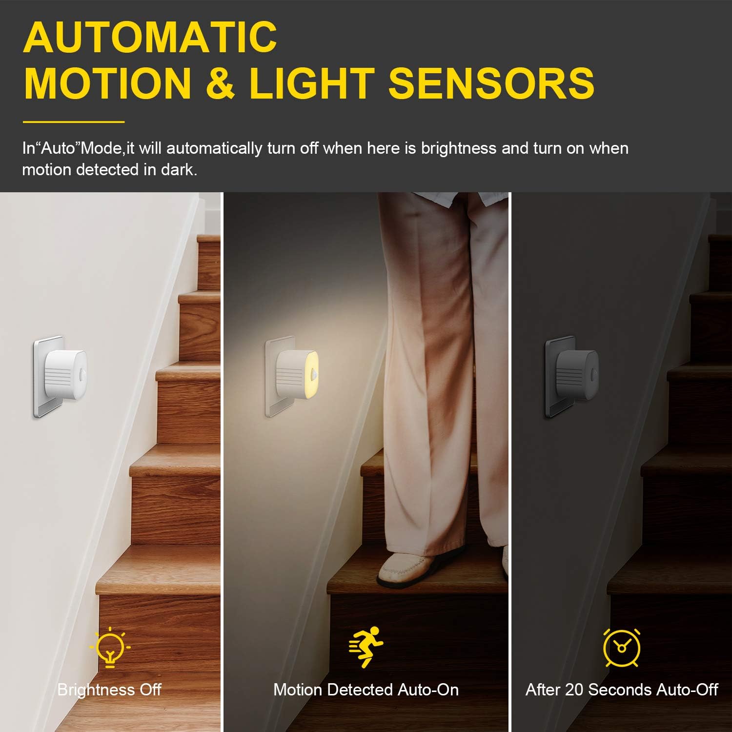 2-Outlet Motion Sensor Night Light 2-Pack, UL Certificated, Warm Light, White