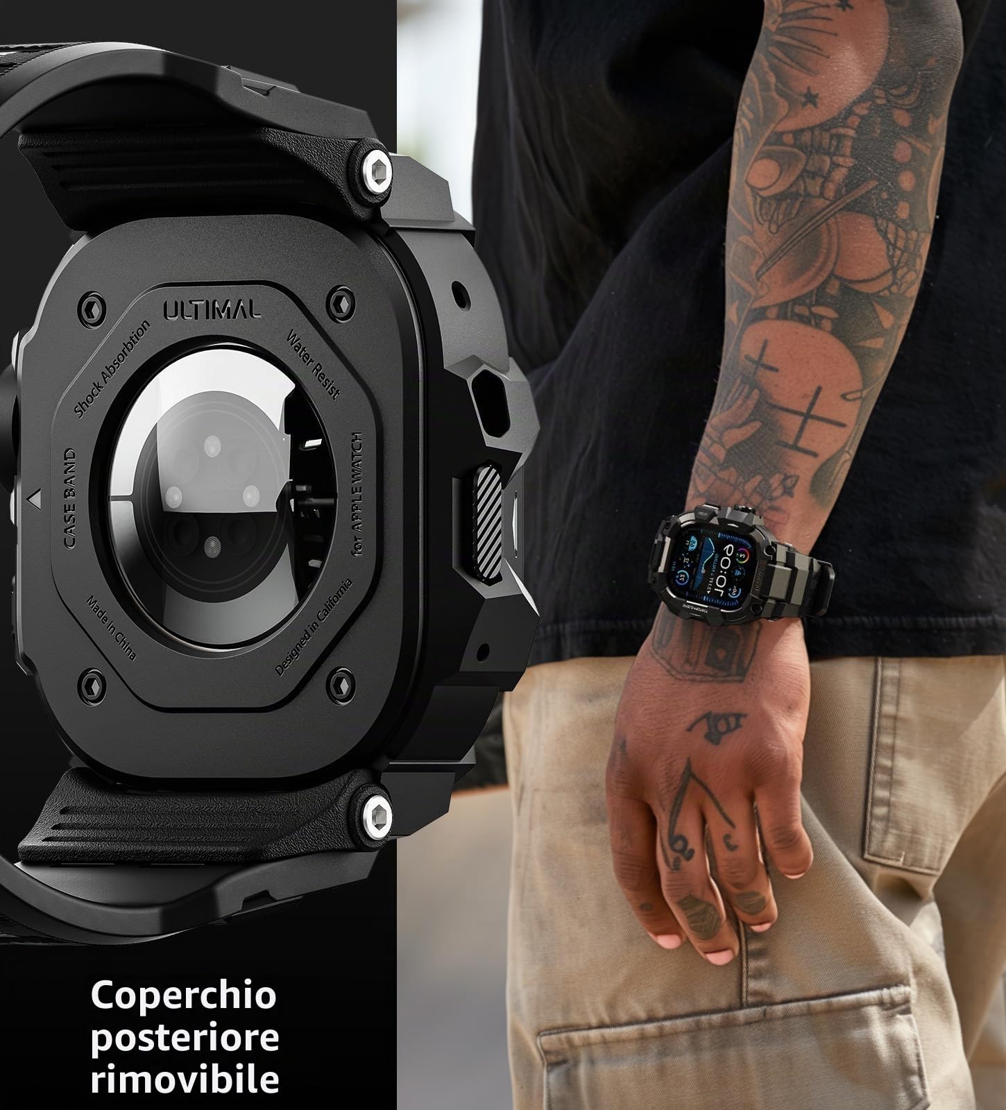 ULTIMAL Sports Bands Compatible with Apple Watch Strap 44mm/45mm, Military Protective Bumper Case, Rugged TPU iWatch Strap, Adjustable Band for Apple Watch Series 9 8 7 6 5 4 SE