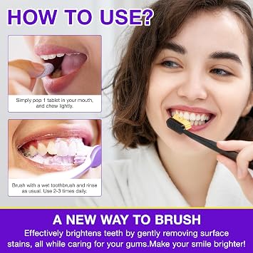 Toothpaste Tabs 150pcs, Purple Toothpastes for Teeth Whitening, Nano Hydroxyapatite, Flouride Free Toothpaste Tablets, Peppermint Flavored Strengthen Teeth, Eco & Travel Friendly