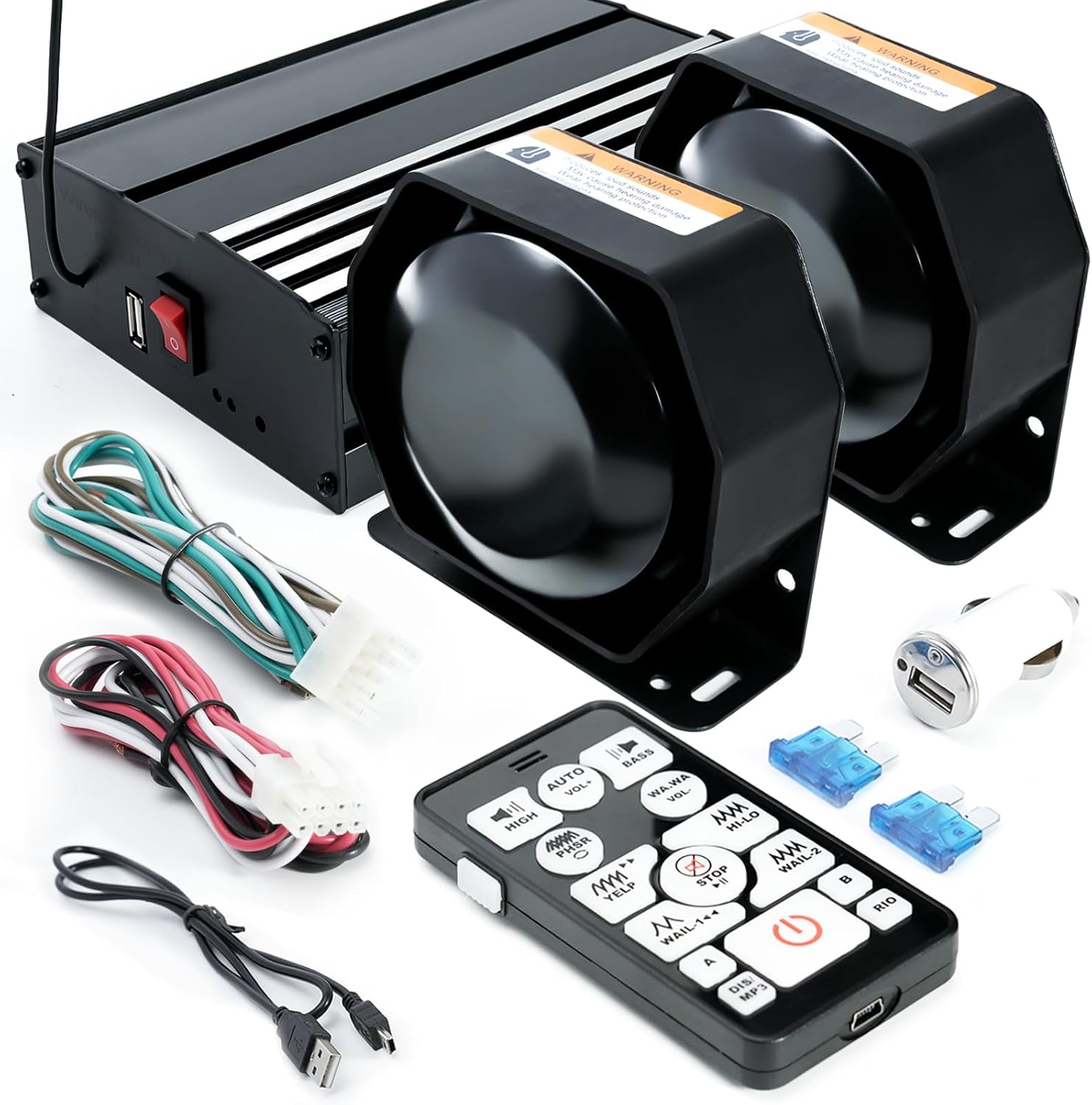 400W 12V 20 Tone Emergency Siren PA System, Slim Speaker Horn with Wireless Handheld Remote Control and Microphone for Emergency Vehicles Police Car Firefighter Ambulance ATV UTV SUVs