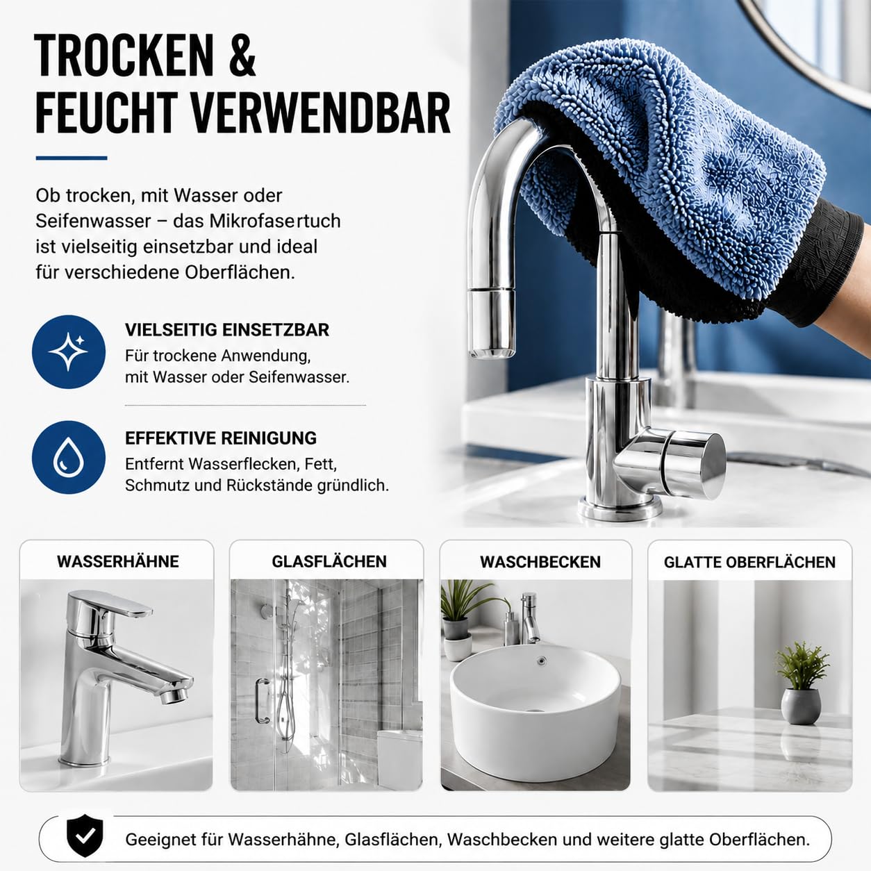 Ultra Wipes Trockenhandschuh, Saugstarke Mikrofaser Handschuh Zum Fenster Putzen, Waschhandschuh, Händehandtuch, Multifunktions Reinigungstuch, füR Auto, Duschkabine, KüChe (Grau*4)