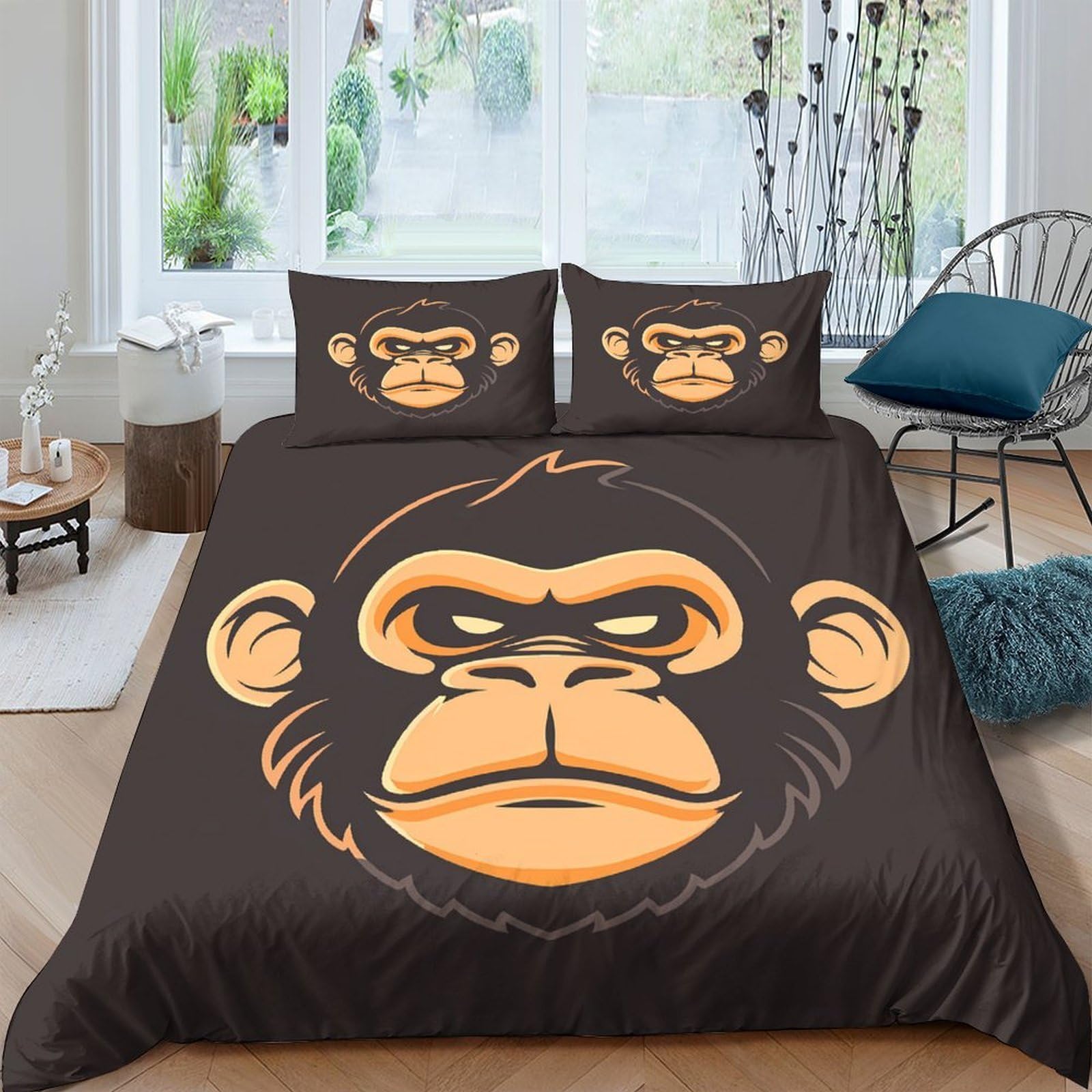 Ctjqhvkz Style-5 3D Printed Monkey Face Fitted Sheet Microfiber Brown Cartoon Bed Sheet For Bedroom Guest Room Mattress Decor Single（135X200cm）