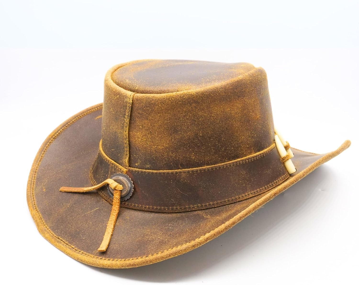 RESISTANCE Australian Style Leather Hat with Crocodile Band Teeth - Dundee Style | Outback Hat for Men and Women