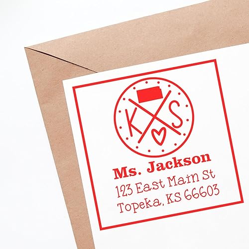 Miniatura 137 de Texas State Love - Sello de dirección cuadrado, uso con almohadilla de sellos, sello de correo de Texas, tamaño 1-5/8 pulgadas Manija