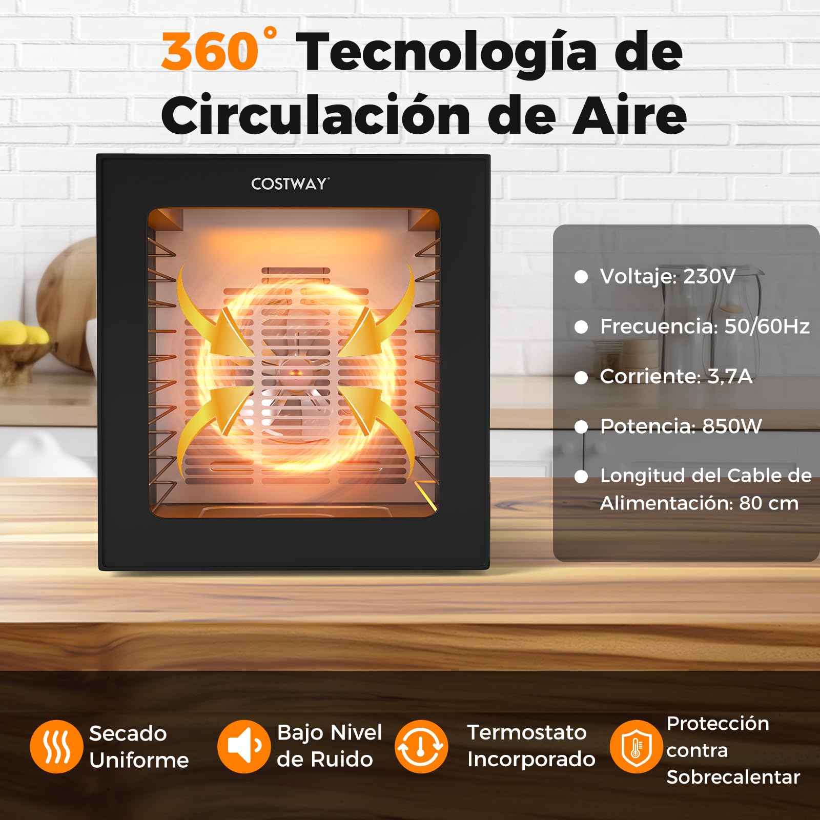 COSTWAY Deshidratador de Alimentos, Secador con 10 Bandejas de Acero Inoxidable, 10 Programas, Temporizador de 48H y Temperatura de 30-75℃, Máquina Deshidratadora para Carne, Frutas