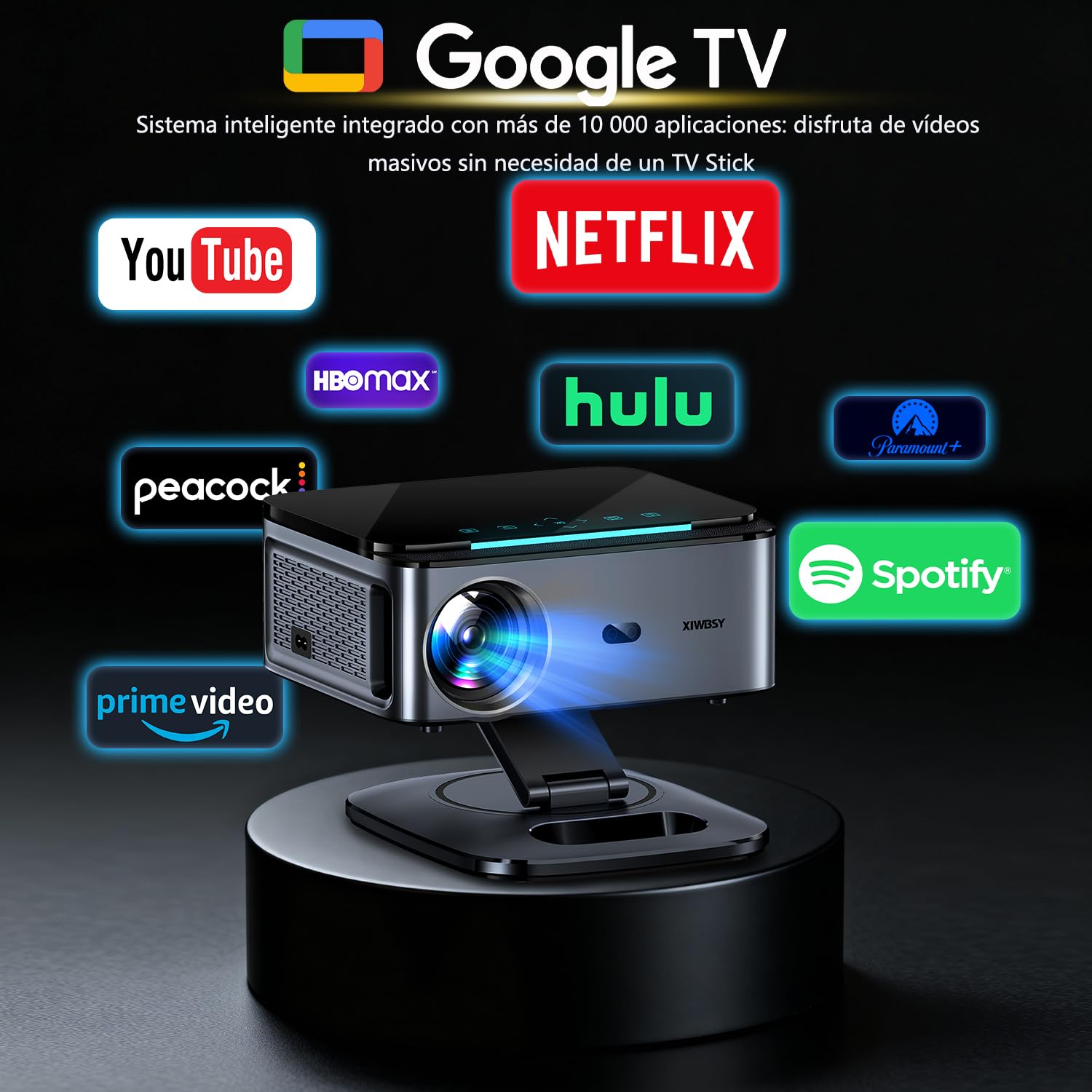 Videoprojecteur【LIC Off Google TV/1500 ANSI/Rotation 360°】 XIWBSY 2026 Projecteur Video Contrôle Vocal, Auto Focus/Keystone, Retroprojecteur 4K Supporté 38000 Lumen, Projector Bluetooth Home Cinéma