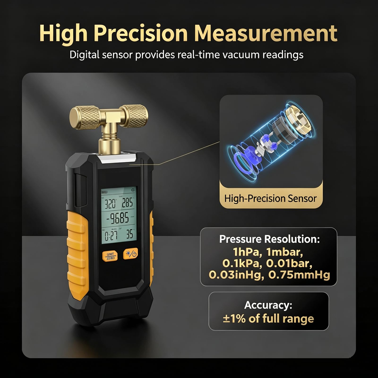 Vacuómetro Digital, Detector De Fugas De Calibración Automática, Con 6 Unidades Conmutables, Precisión ±0,1%, Pantalla Lcd Retroiluminada, Herramienta De Diagnóstico Hvac