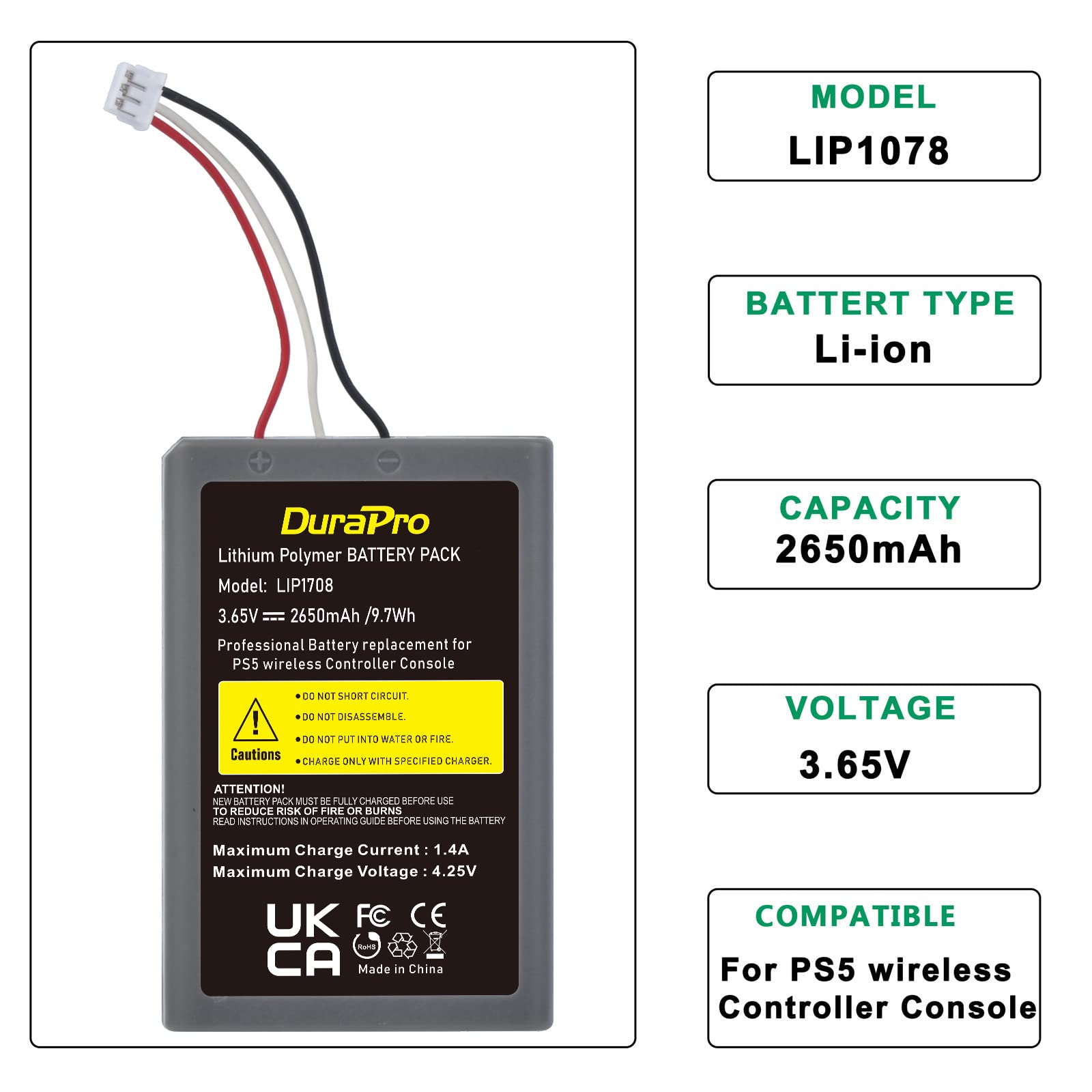 DuraPro LIP1078 Akku für Sony PS5 Playstation 5 DualSense Wireless Controller