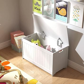 walgreen Storage Box - White Spacious Panelled Storage Chest with Easy-Open Operation - Portable & Compact Toy Box Storage Unit - for Living Room, Kitchen, Hallway, Bedroom