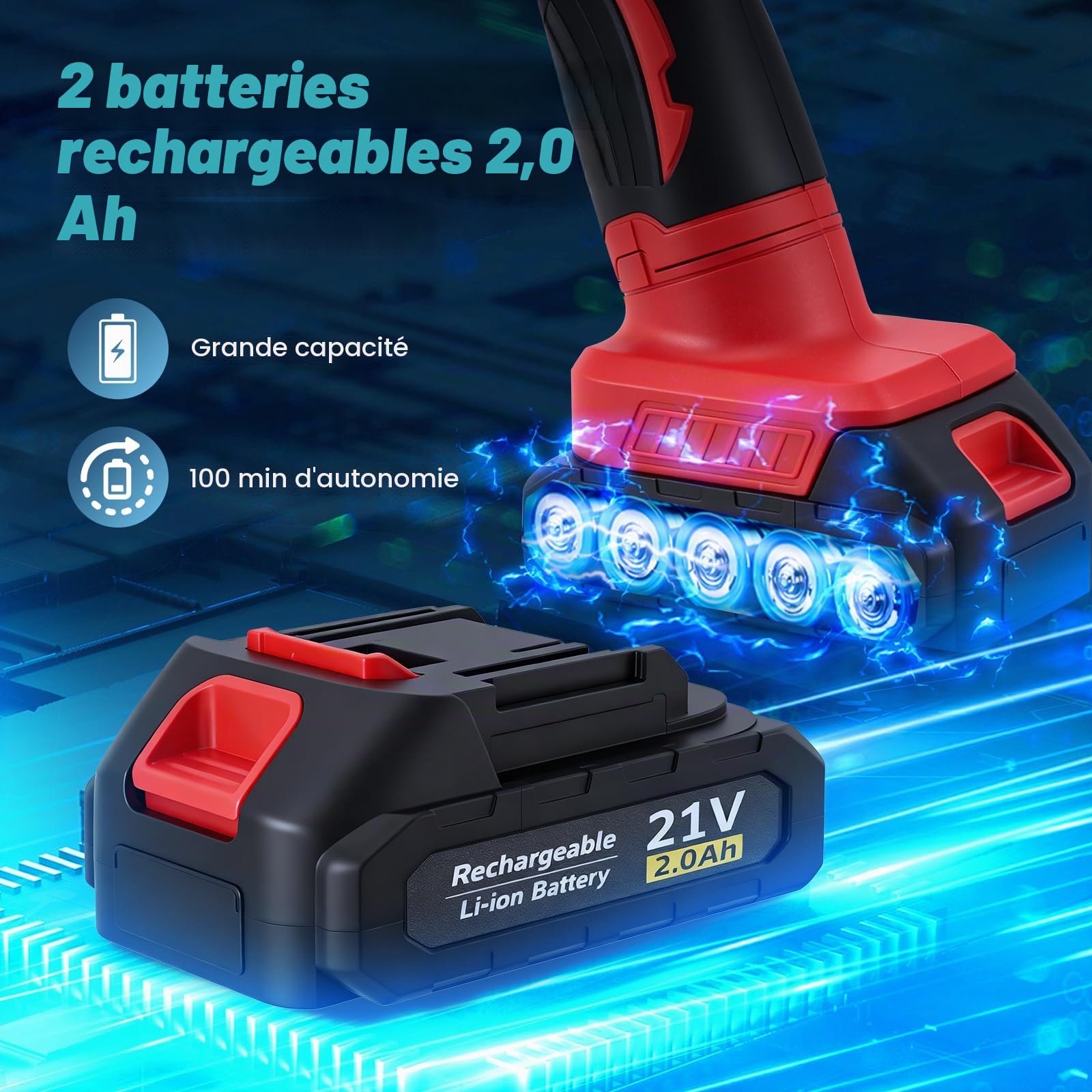 Polisseuse de Voiture Sans Fil, 21V Lustreuse Polisseuse Voiture avec 2 Batteries, 8 Vitesses Variables 2800-5500 tr/min, Kit de Polisseuses Orbitale pour Détails Voitures, Polissage, Cirage