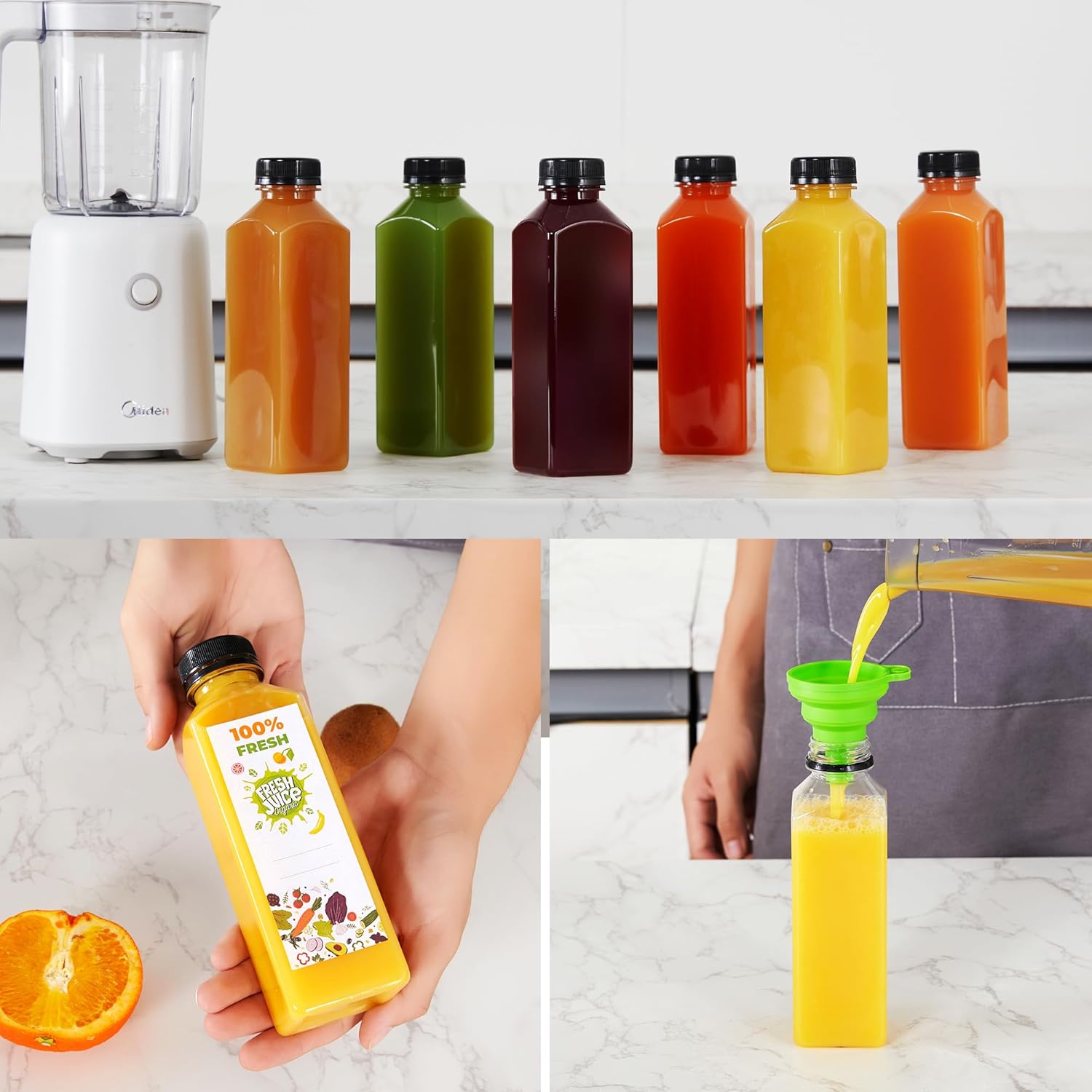 The Buyer Choice 42pcs 16oz Plastic Juice Bottles with Caps, Reusable Clear Bulk juicing bottles for juicing, clear with caps for smoothies, Disposable Empty bottles for drinks
