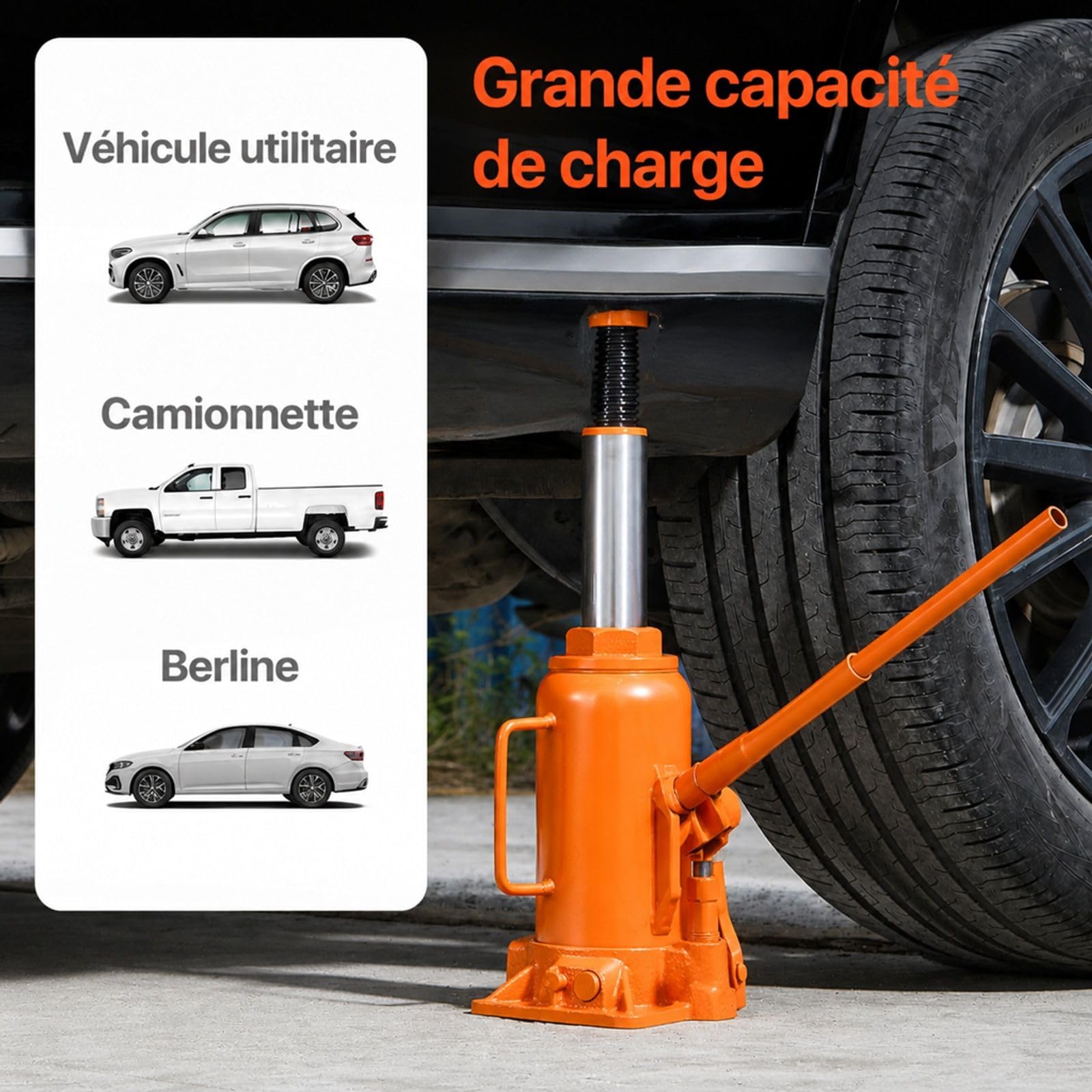 Cric Bouteille hydraulique Orange pour Voiture SUV et Garage, cric de Levage pour Entretien Automobile et Atelier