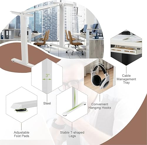 Miniatura 8 de Tangkula Marco de escritorio con manivela, estación de trabajo de pie ajustable en altura manual con manivela plegable, bandeja de gestión de