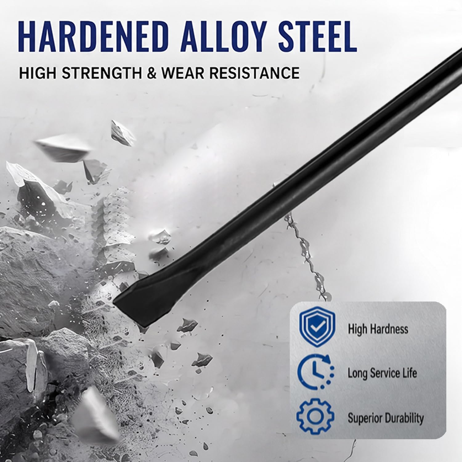 Air Hammer Flat Scraper Chisel Bit, 3/4 Inch Wide 18 Inch Pneumatic Cold Chisel with Round Collar, Cr-Mo Alloy Steel Punch Chipping Tool for Concrete and Tile Removal