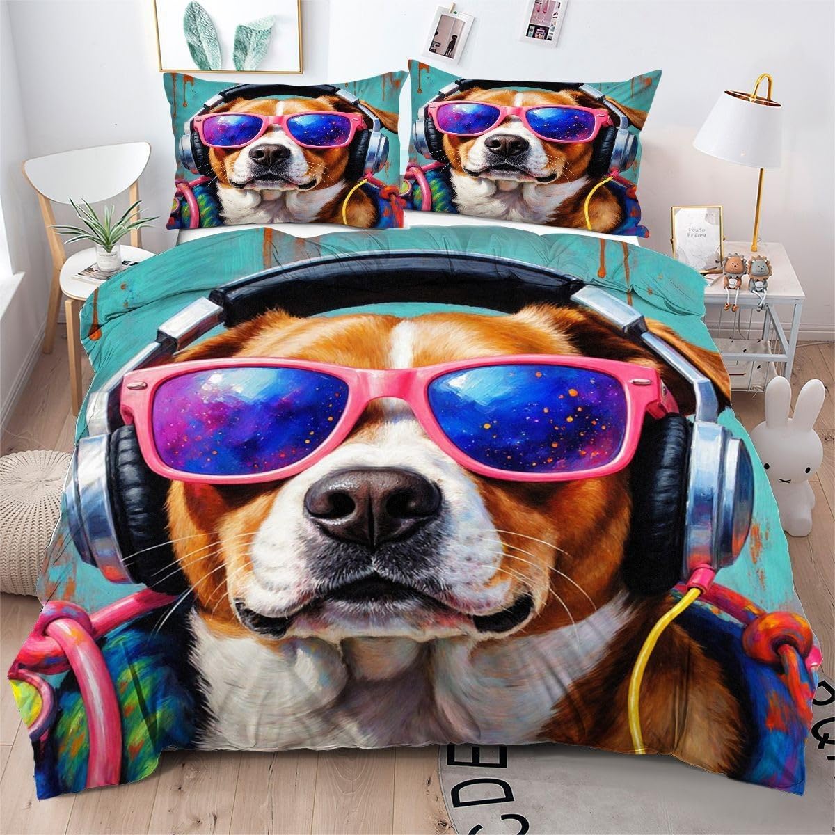 Housse de Couette 220x240 Chien Jaune Parure de Lit Microfibre Enfant Fille Garçon Q3425-