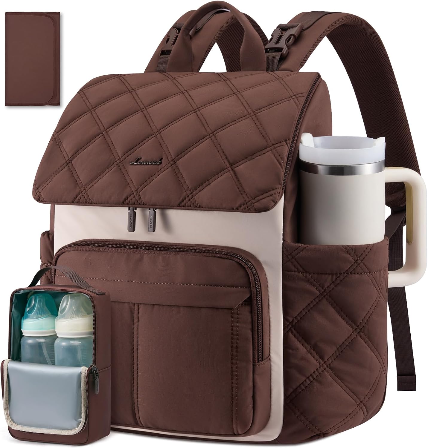 LOVEVOOK Diaper Bag Backpack With Pocket For Large Capacity Cup,Multi-Function Baby Travel Bag For Mom Dad,Waterproof Baby Bag for Boys Girls with Changing Pad,Insulated Bag,Stroller Straps,Black