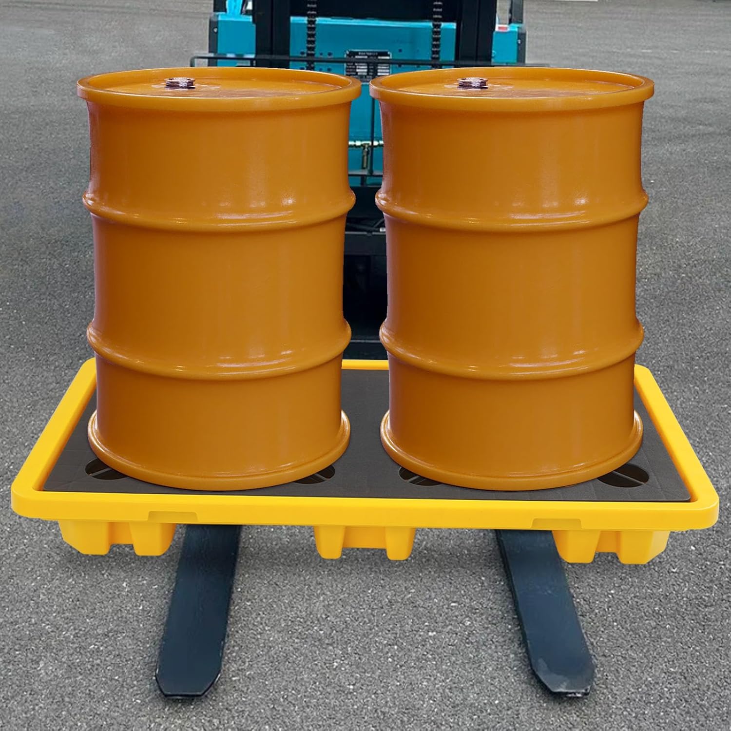 Spill Containment Platform, 4409Lbs Capacity 2 Drum Spill Containment Pallet, Industrial Low Modular Platform, Heavy Duty Forkliftable Tray for Warehouse, Factory, Logistics Center, Storage Facility
