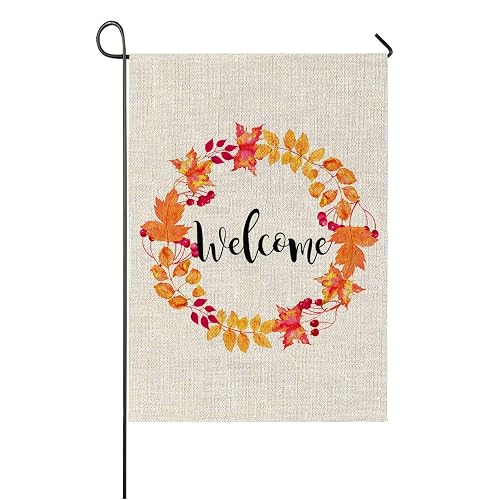 Maple Leaves Wreath Garden Flag Vertical Double Sided Hello Fall